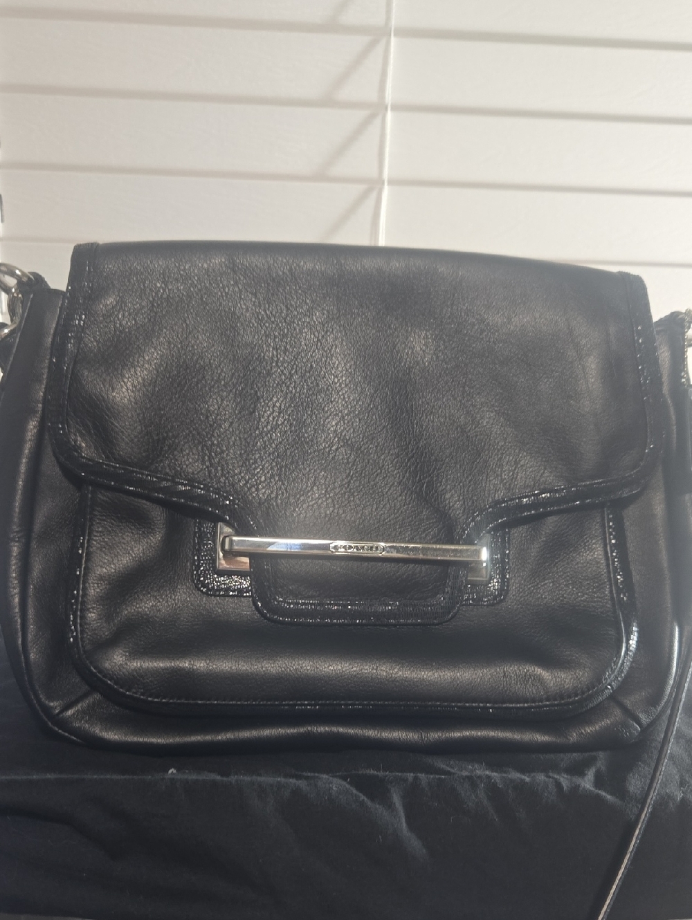 Coach Taylor Black Leather Crossbody Bag with Silver Hardware